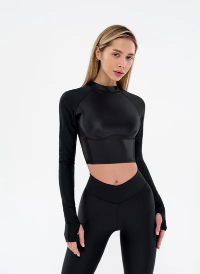 بونا فيدي قمصان ضاغطة بونا فايد للنساء - بلوزة قصيرة رياضية بأكمام طويلةقصيرة للنساء - مصممة للجيم والتمارين والجري