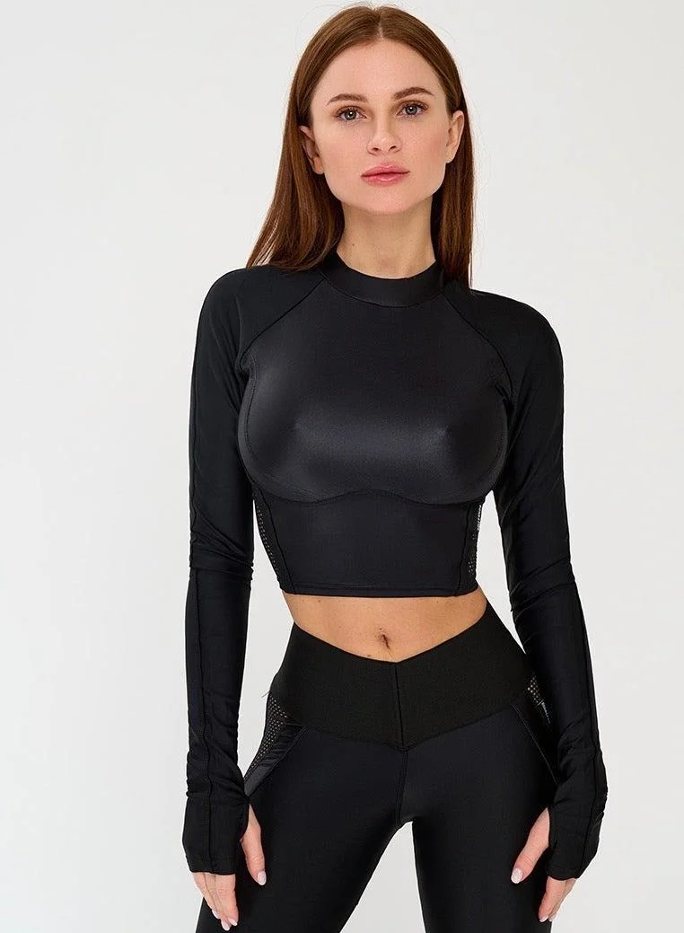 Bona Fide Rashguard Move Up Black Skin Rashguard Move Up Crop Long Sleeve Gym Top for Women for Women | Best Price UAE