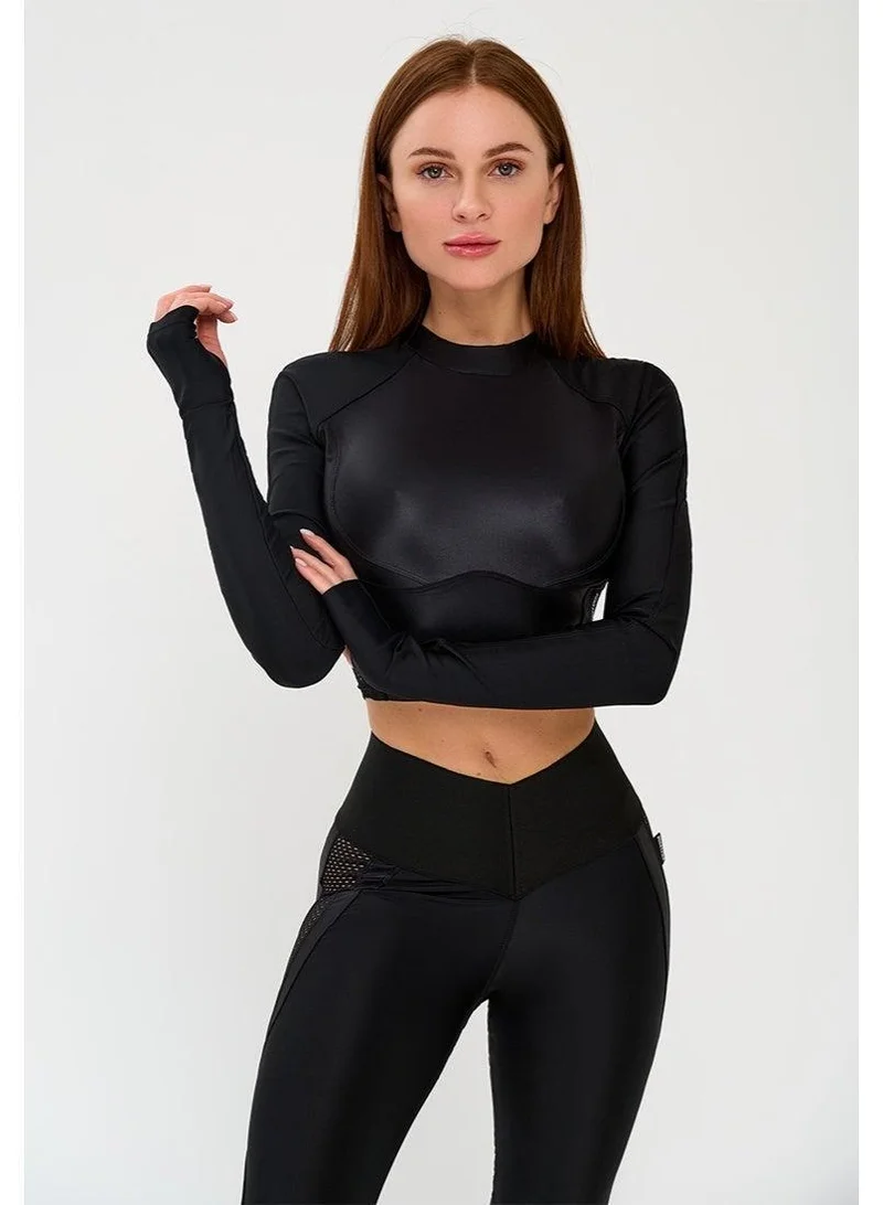Bona Fide Rashguard Move Up Black Skin Rashguard Move Up Crop Long Sleeve Gym Top for Women for Women | Best Price UAE