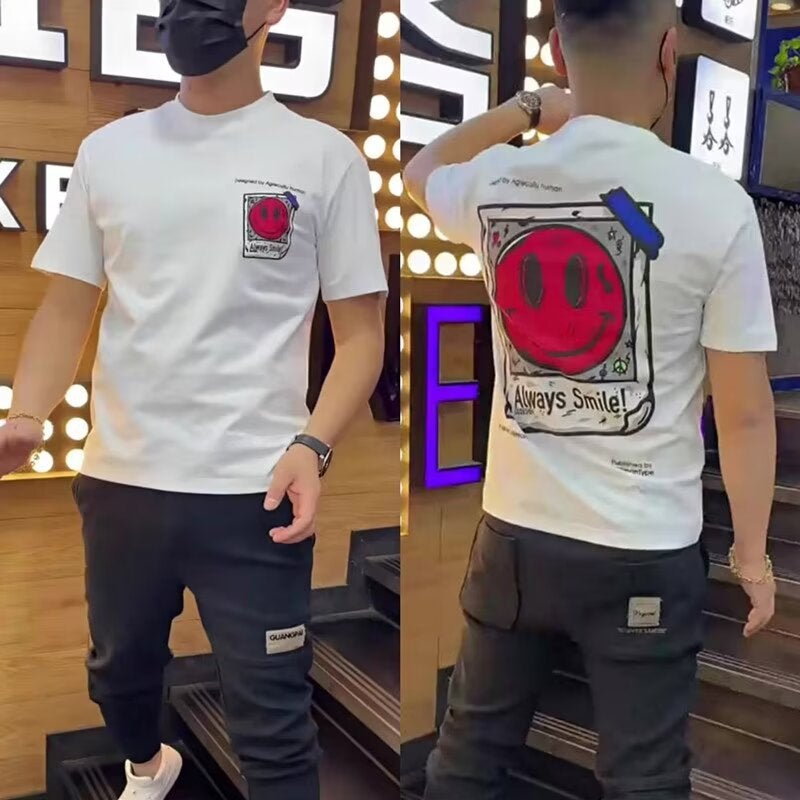 Fashion Cartoon Printed Short-sleeved T-shirt Men's 2024 New Summer Trendy Trendy Handsome Pure Cotton Round Neck Half-sleeved Base Shirt - Image 5