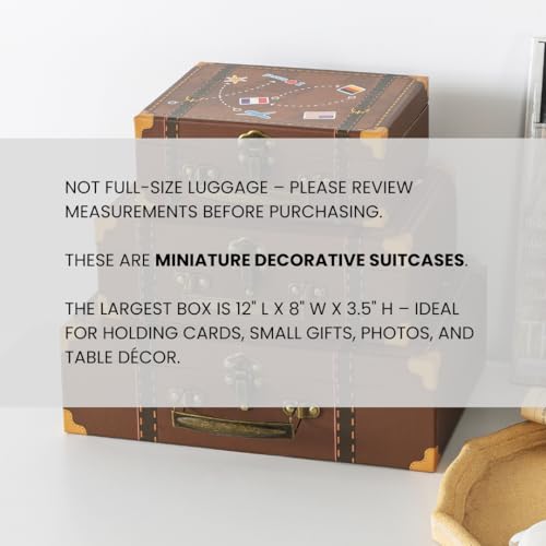 SLPR Small Decorative Suitcase Boxes (Set of 3) – Travel-Themed Paperboard Storage for Gifts, Bridal Shower & Party Décor – Largest Box is 12" x 8" x 3.5 - Image 2