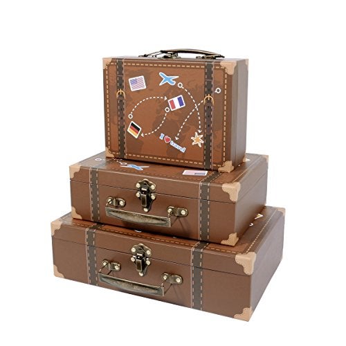 SLPR Small Decorative Suitcase Boxes (Set of 3) – Travel-Themed Paperboard Storage for Gifts, Bridal Shower & Party Décor – Largest Box is 12" x 8" x 3.5 - Image 1