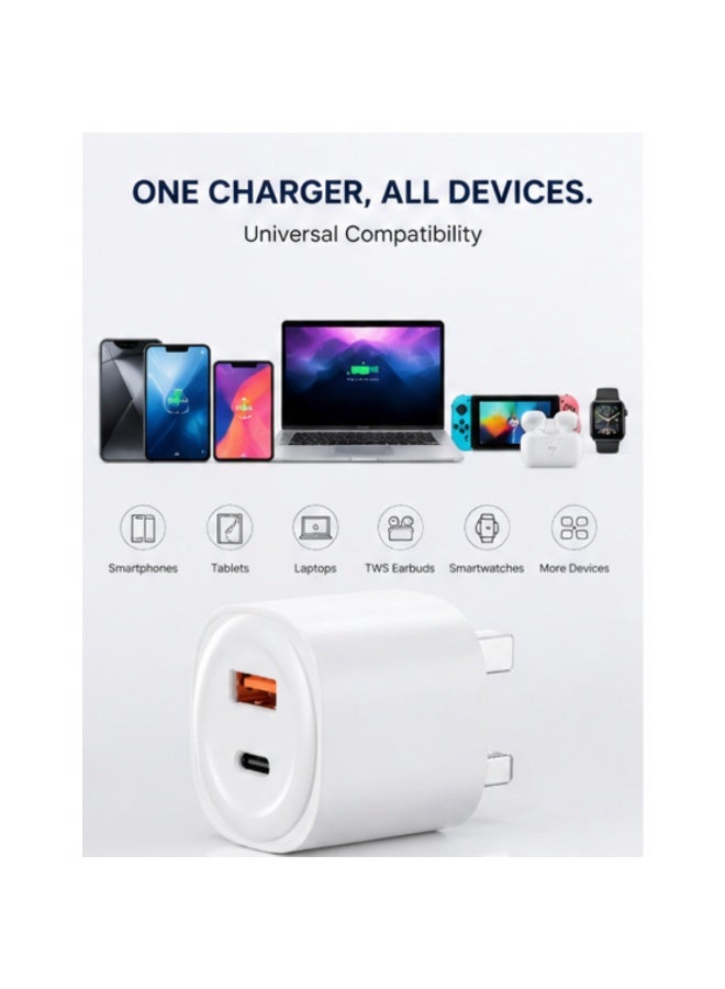 شاحن جداري ثنائي المنافذ بقدرة 38 واط بتقنية الشحن السريع PD + USB، يدعم الشحن السريع. - Image 5