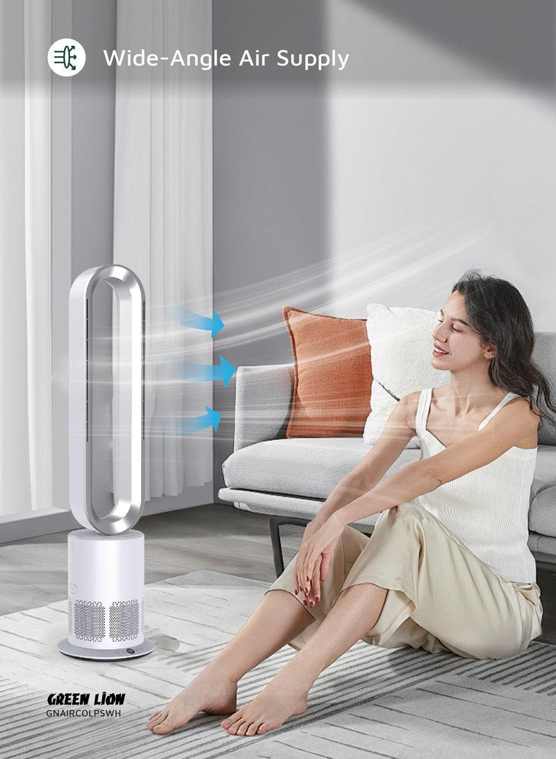 GREEN LION Air Cooler with Air Purification / UK Plug / 1-10 Level Speed / Digital Display / Touch Keys / Smart Timing / Leafless Safe / 6800 RPM / Low Noise / Bladeless Safety / Modern Design - Silver & White - Image 4