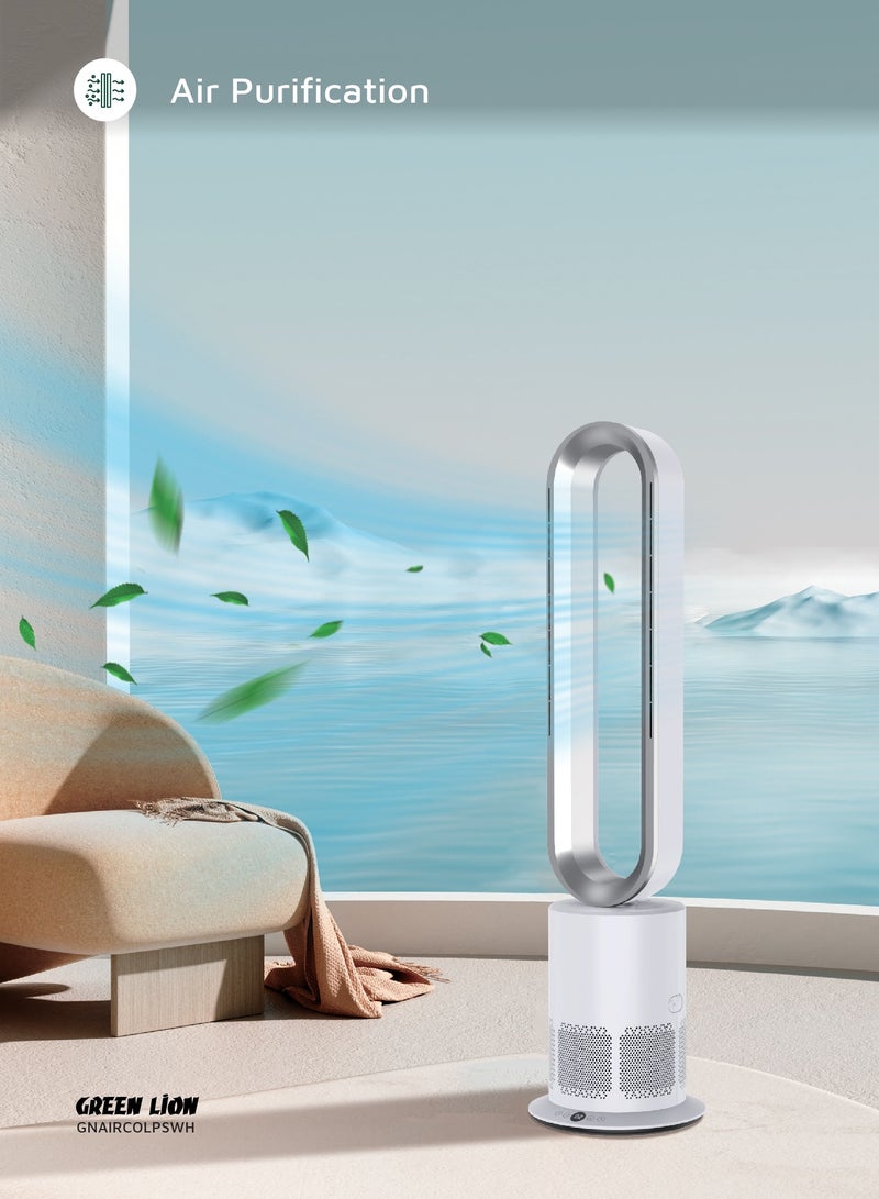 GREEN LION Air Cooler with Air Purification / UK Plug / 1-10 Level Speed / Digital Display / Touch Keys / Smart Timing / Leafless Safe / 6800 RPM / Low Noise / Bladeless Safety / Modern Design - Silver & White - Image 5