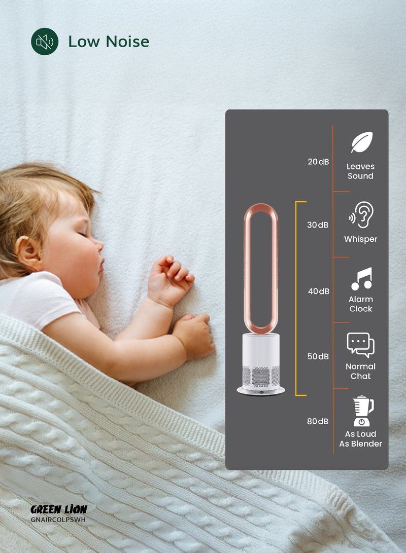 GREEN LION Air Cooler with Air Purification / UK Plug / 1-10 Level Speed / Digital Display / Touch Keys / Smart Timing / Leafless Safe / 6800 RPM / Low Noise / Bladeless Safety / Modern Design - Silver & White - Image 3