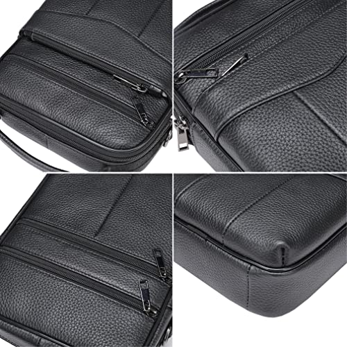 Hebetag Leather Shoulder Handbag Messenger Bag for Men Business Office Work Outdoor Travel Crossbody Pack Pouch Camping Casual Daypack Pocket Black - Image 5