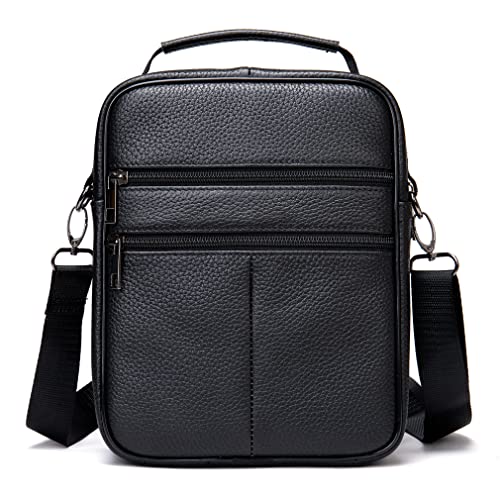 Hebetag Leather Shoulder Handbag Messenger Bag for Men Business Office Work Outdoor Travel Crossbody Pack Pouch Camping Casual Daypack Pocket Black - Image 2