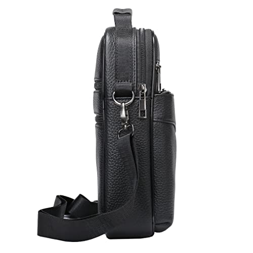 Hebetag Leather Shoulder Handbag Messenger Bag for Men Business Office Work Outdoor Travel Crossbody Pack Pouch Camping Casual Daypack Pocket Black - Image 3
