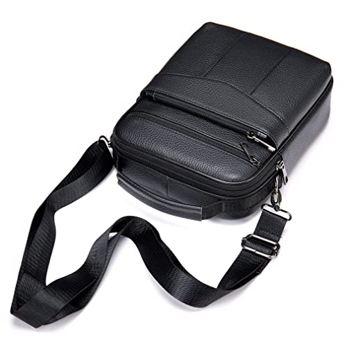 Hebetag Leather Shoulder Handbag Messenger Bag for Men Business Office Work Outdoor Travel Crossbody Pack Pouch Camping Casual Daypack Pocket Black - Image 4