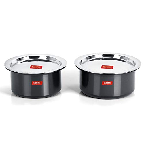 Sumeet 3mm Thick Hard Anodised Big Size Tope Set of 2 Pc with S. S. Lid Size No. 15 (3.50LTR), No. 16 (4.250 LTR) - Image 3