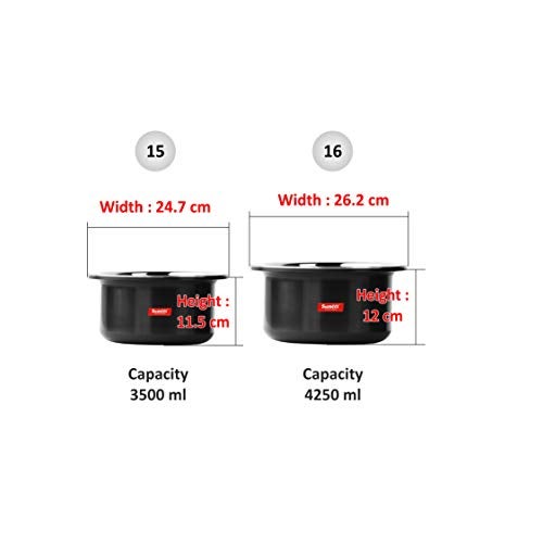 Sumeet 3mm Thick Hard Anodised Big Size Tope Set of 2 Pc with S. S. Lid Size No. 15 (3.50LTR), No. 16 (4.250 LTR) - Image 4