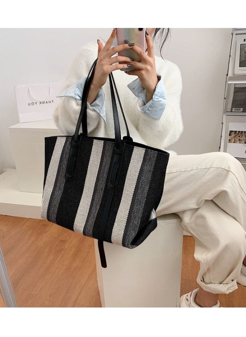Rup Art Women Big Bag  Contrast Color Portable Shoulder Bag Korean Version Of The Vertical Stripe Tote Bag Rup Art  - Image 5