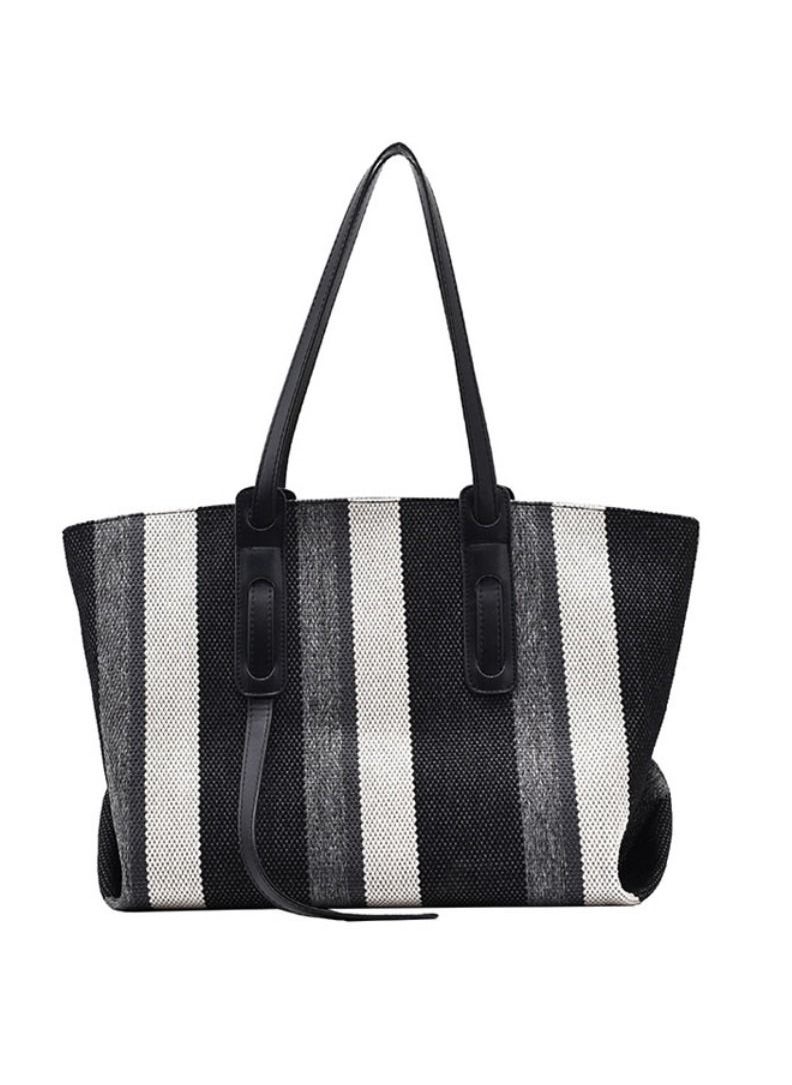 Rup Art Women Big Bag  Contrast Color Portable Shoulder Bag Korean Version Of The Vertical Stripe Tote Bag Rup Art  - Image 1