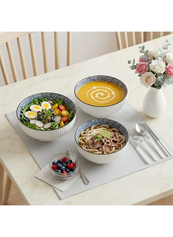 QINLANG 60 oz Large Soup Bowl, Pho Bowls, Japanese Ramen Bowls Set of 3, 8 in Blue and White Porcelain Big Bowls for Eating - Floral Pattern - Image 5