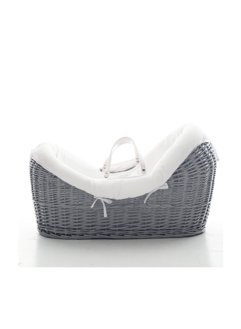 TEKNUM Infant Wicker Pod Moses Basket With White Waffle Beddings - Wooden Grey  - Image 1