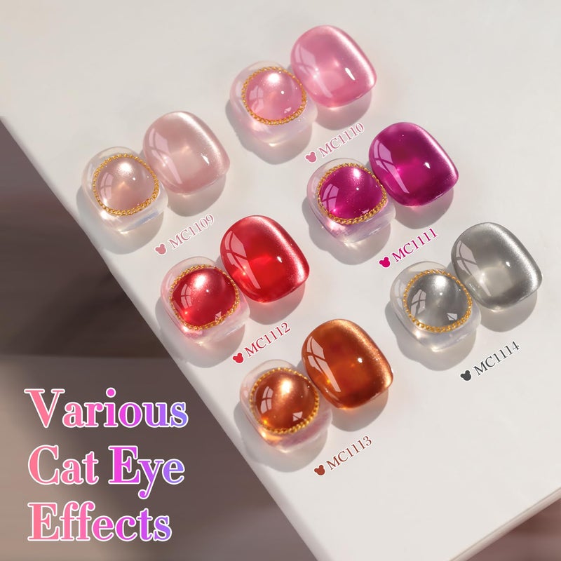 Double Rhythm Cat Eye Gel Nail Polish Set of 6 Same Color Same Bottle 0.5 Oz Shimmer Glitter with Magnet Holographic Reflective Magnetic UV Nail Polish Kit at Home (Glass Brown Red Nude-T6-43) - Image 3