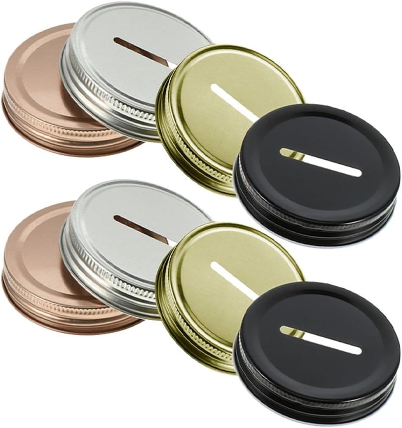 8pcs Metal Mason Jar Coin Slot Lids 70mm Wide Mouth Replacement Piggy Bank Jar Covers for Canning and Money Saving, Gold Silver Black Rose Gold Set - Image 1