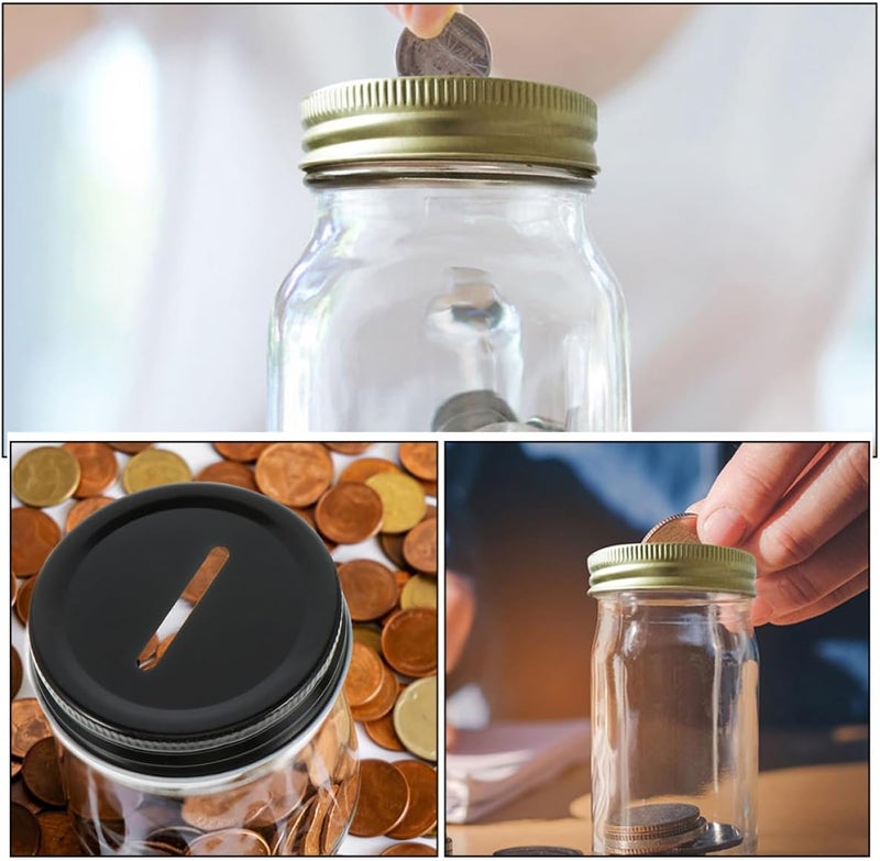 8pcs Metal Mason Jar Coin Slot Lids 70mm Wide Mouth Replacement Piggy Bank Jar Covers for Canning and Money Saving, Gold Silver Black Rose Gold Set - Image 3