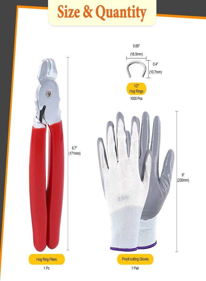 Rustark 1002Pcs 1/2" Galvanized Professional Hog Rings and Pliers Tool Kit for Auto Upholstery, Furniture, Fencing, Railing and Sausage Casing, Meat bags, Bagging (1/2" Hog Rings with Pliers) - Image 2