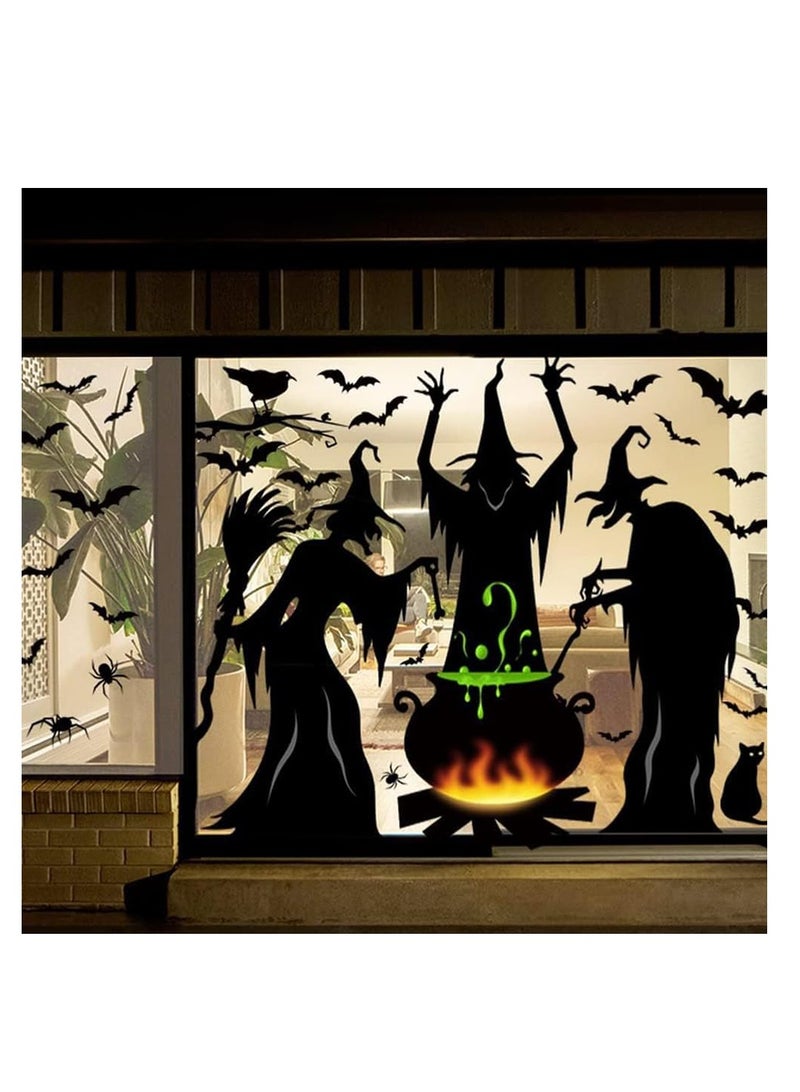 CityRiya-Long Decorative Wall Sticker, Witch and Bats Silhouettes (Black) - Image 1