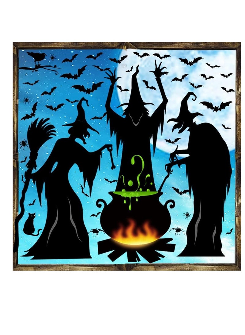CityRiya-Long Decorative Wall Sticker, Witch and Bats Silhouettes (Black) - Image 4