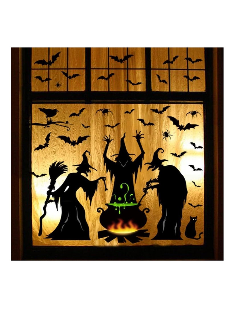 CityRiya-Long Decorative Wall Sticker, Witch and Bats Silhouettes (Black) - Image 3