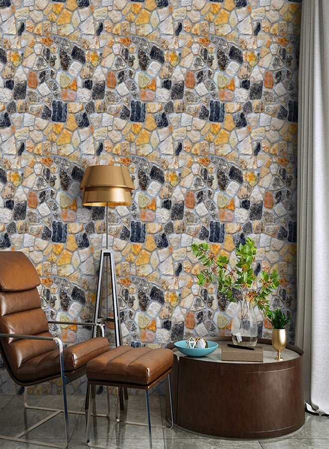 Wolpin Wall Stickers DIY Wallpaper (45 x 500 cm) 3D Stone Pattern, Nature Rocks Restaurants, Home Living Room Design Self Adhesive Decals, Yellow - Image 2