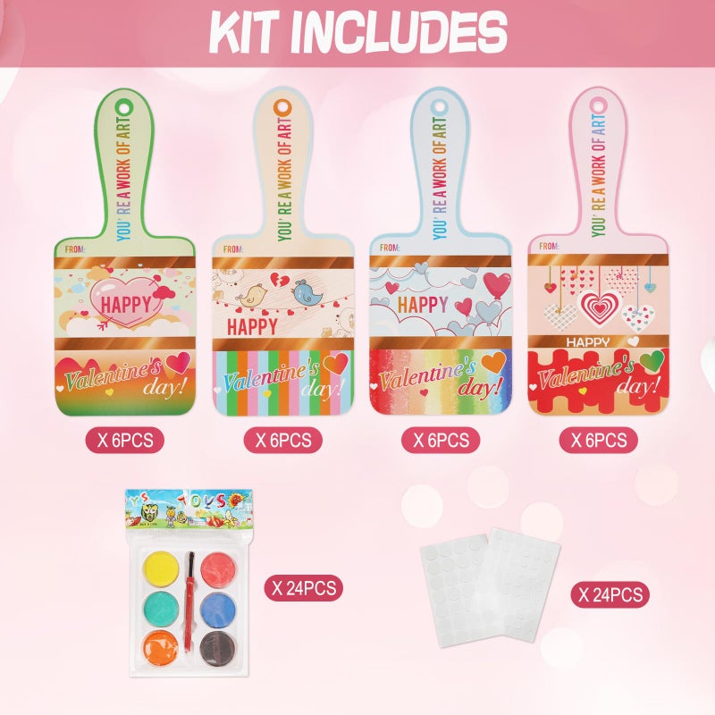 EPDPLAY 24 Pack Valentines Day Gift Set For Kids  Valentines Cards With Bulk Mini Watercolor Paint For School Classroom Boy Girl Gift Exchanges  Classroom Art  Kids' Prize Valentines Party Favor - Image 2