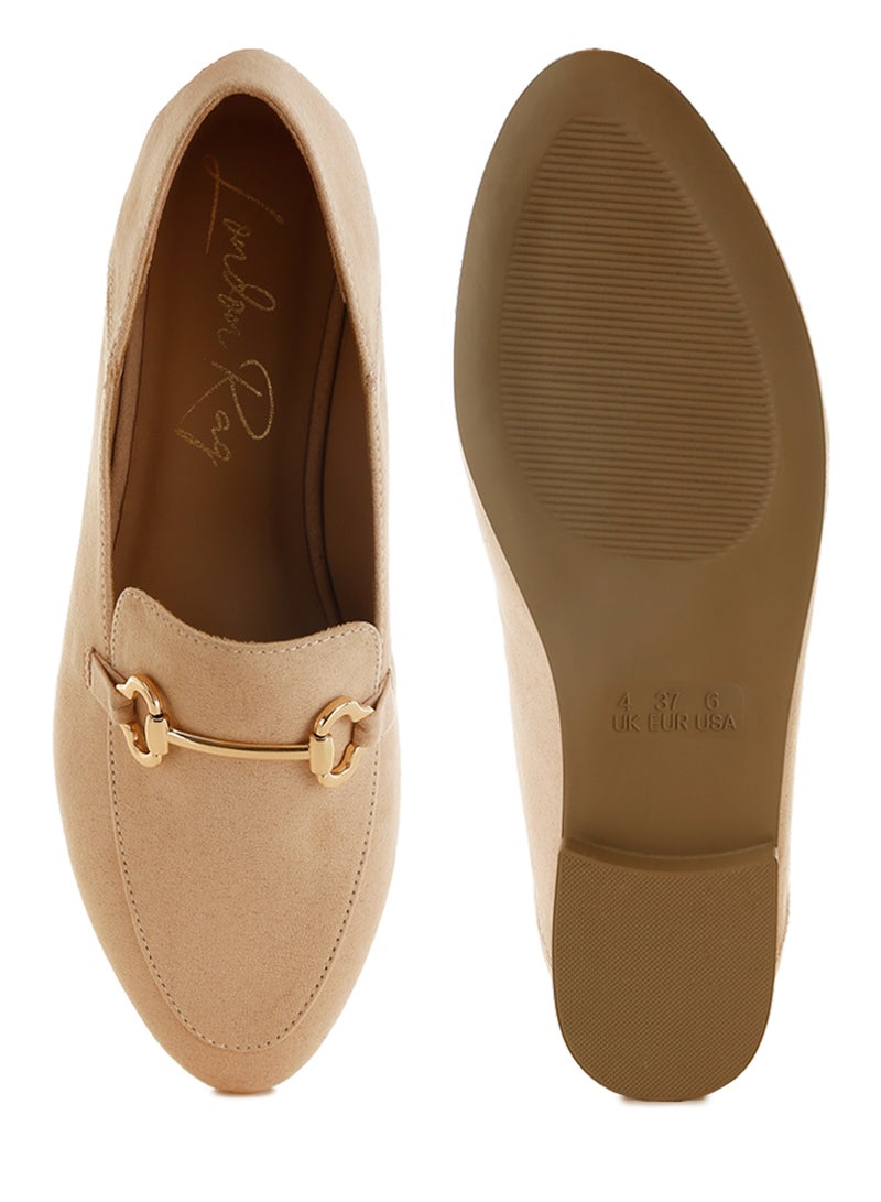 London Rag Women's Horsebit Embellished Flat Loafers in Beige - Image 4