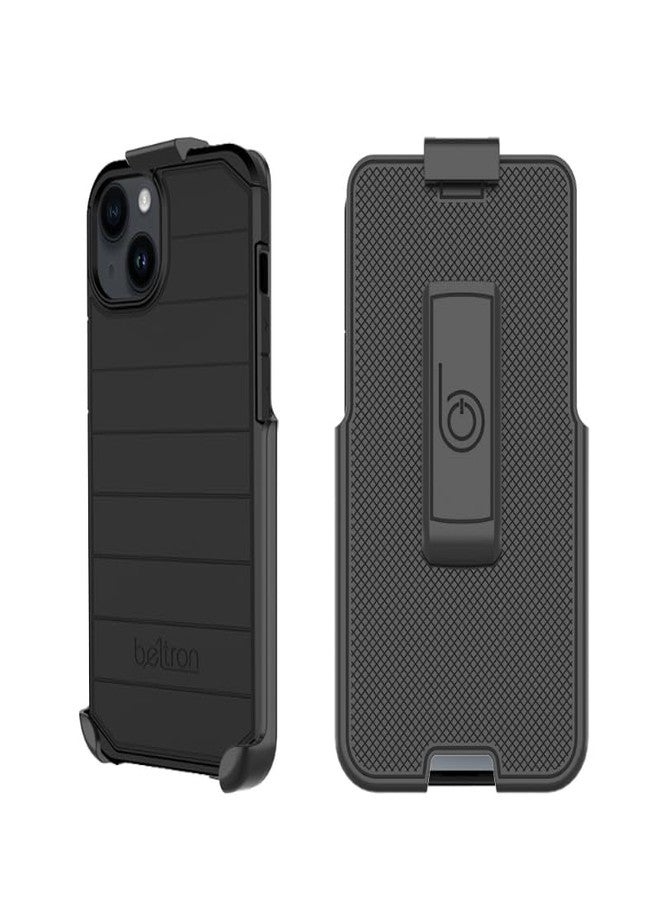 BELTRON Case with Belt Clip for iPhone 15, Slim Full Protection Hybrid Case & Rotating Belt Clip Holster with Built in Kickstand, Scratch Resistant/Shock Absorption (Jet Black) - Image 3