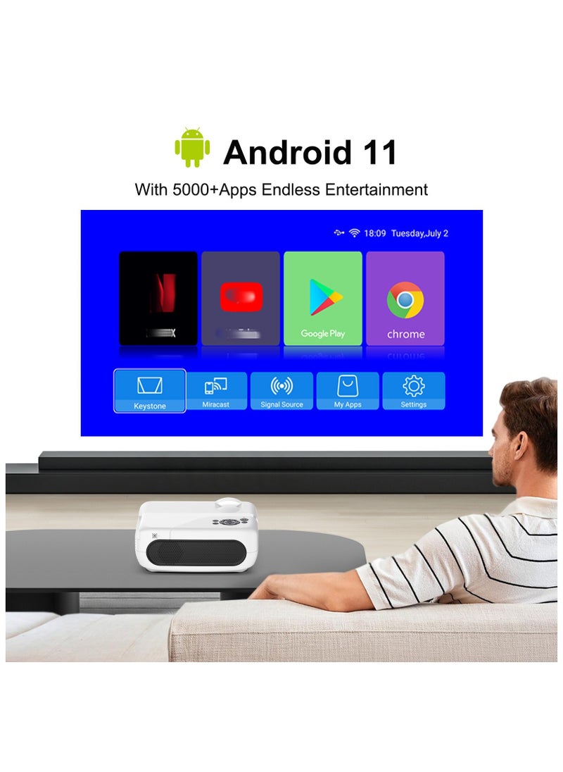 General - بروجيكتور محمول ذكي أندرويد 11 دقة 4K Full HD 1080P واي فاي 6 بلوتوث 5.4 تصحيح الكاميرا التلقائي 4 نقاط أبيض - Image 1