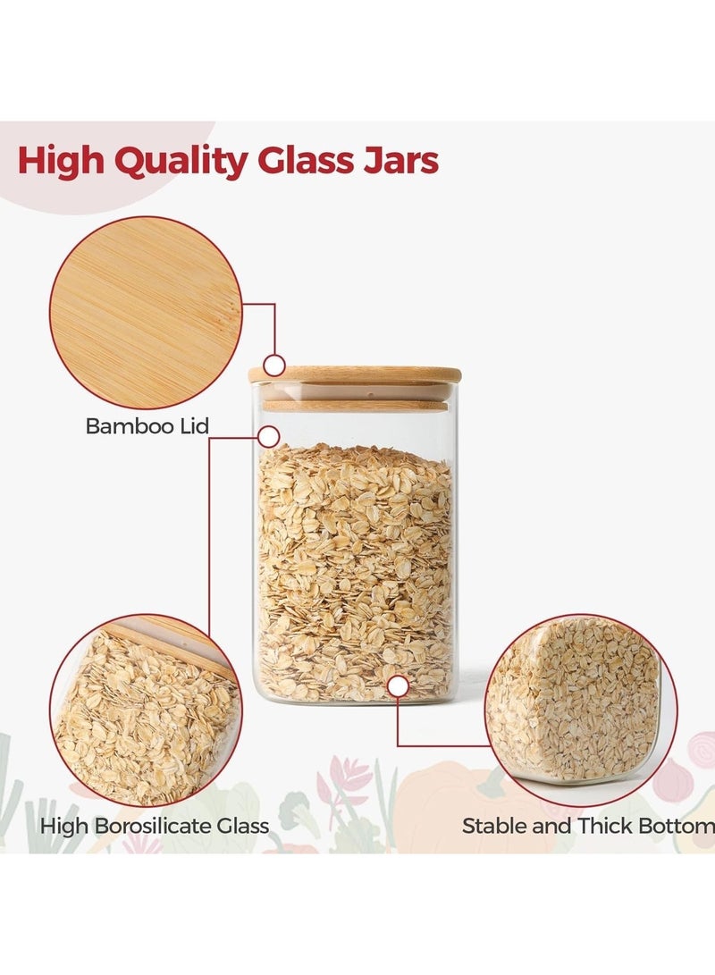 KEEP MASTER Set of 4 Square 1000ml kitchen storage containers set, glass jar for kitchen storage, glass jars with lid bamboo, Clear Glass Containers for Flour, Sugar, Coffee, Rice container, Candy jar - Image 2