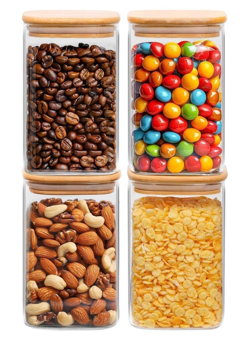 KEEP MASTER Set of 4 Square 1000ml kitchen storage containers set, glass jar for kitchen storage, glass jars with lid bamboo, Clear Glass Containers for Flour, Sugar, Coffee, Rice container, Candy jar - Image 5