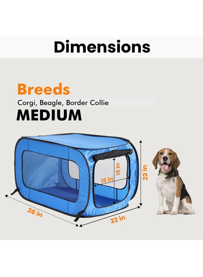 Beatrice Home Fashions Portable, Collapsible, Pop Up Kennel Travel Cat and Dog Crate, 36" L x 22" W x 22" H, Blue - Image 2