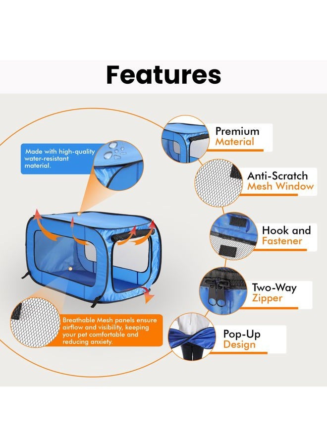 Beatrice Home Fashions Portable, Collapsible, Pop Up Kennel Travel Cat and Dog Crate, 36" L x 22" W x 22" H, Blue - Image 4