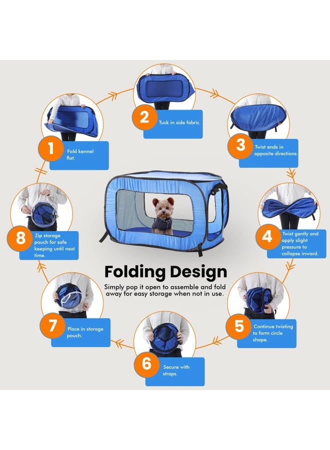 Beatrice Home Fashions Portable, Collapsible, Pop Up Kennel Travel Cat and Dog Crate, 36" L x 22" W x 22" H, Blue - Image 5