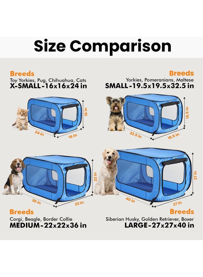 Beatrice Home Fashions Portable, Collapsible, Pop Up Kennel Travel Cat and Dog Crate, 36" L x 22" W x 22" H, Blue - Image 3