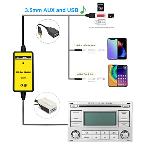 Yomikoo AUX Adapter, Car Stereo USB & AUX Cable MP3 CD Changer Compatible for VWAudi 12pin A3 2008-2010, A4/S4 2007-2009, Beetle 2009-2011, Jetta 2003-2011, Passat2004-2011, Polo 2005-2011 - Image 2