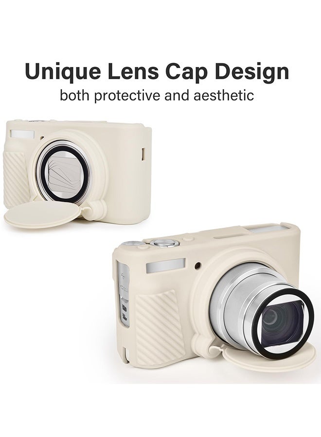 Silicone Case Compatible for Canon Powershot SX740 SX730 HS Digital Camera Soft Rubber SX740 HS Protective Sleeve with Removable Lens Cover a Tempered Glass Screen Protector Anti Slip Anti Scratch, Beige - Image 3