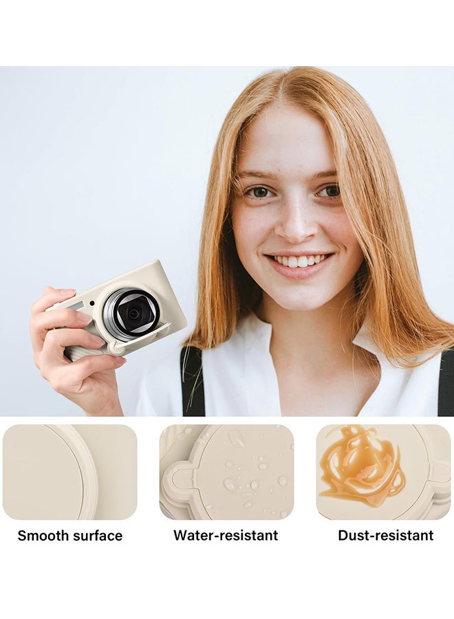 Silicone Case Compatible for Canon Powershot SX740 SX730 HS Digital Camera Soft Rubber SX740 HS Protective Sleeve with Removable Lens Cover a Tempered Glass Screen Protector Anti Slip Anti Scratch, Beige - Image 2