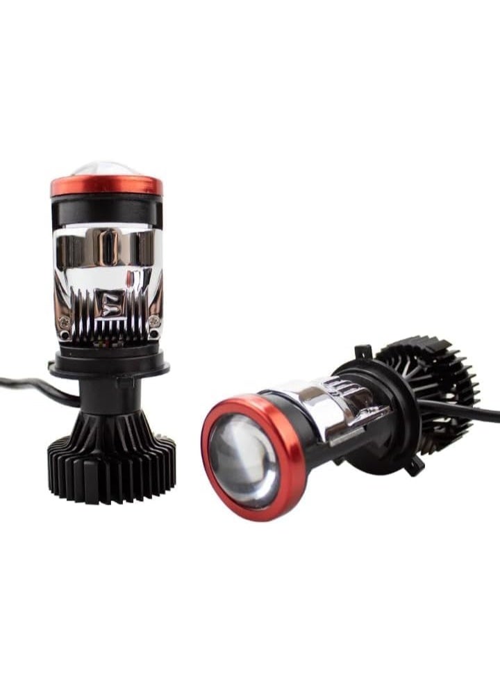 LED Headlight Bulb, H4 High-Low Beam, Black and Red Design, Aluminum Heat Sink, Automotive Lighting Upgrade - Image 1
