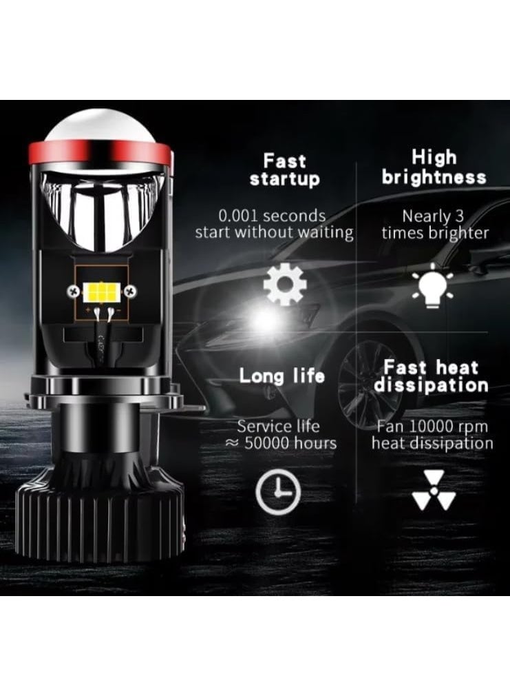 LED Headlight Bulb, H4 High-Low Beam, Black and Red Design, Aluminum Heat Sink, Automotive Lighting Upgrade - Image 5