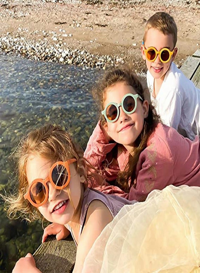 Kids Retro Round Sunglasses with UV400 Protection, Flexible Frame for Ages 2-10, Stylish Beach Holiday Sunnies for Boys and Girls (Green and Orange) - Image 1