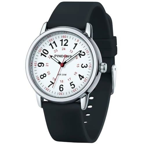 PINDOWS Women's Nurse Watch, 12/24 Hour Display, Luminous Dial, Soft Silicone Band, Waterproof to 30m - Image 1