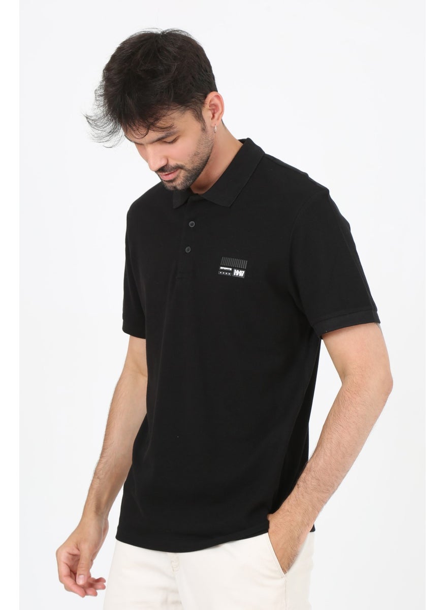Uomo Park - 2707 Special Collection Polo Collar Printed Detail Regular Fit Men's T-Shirt - Image 1