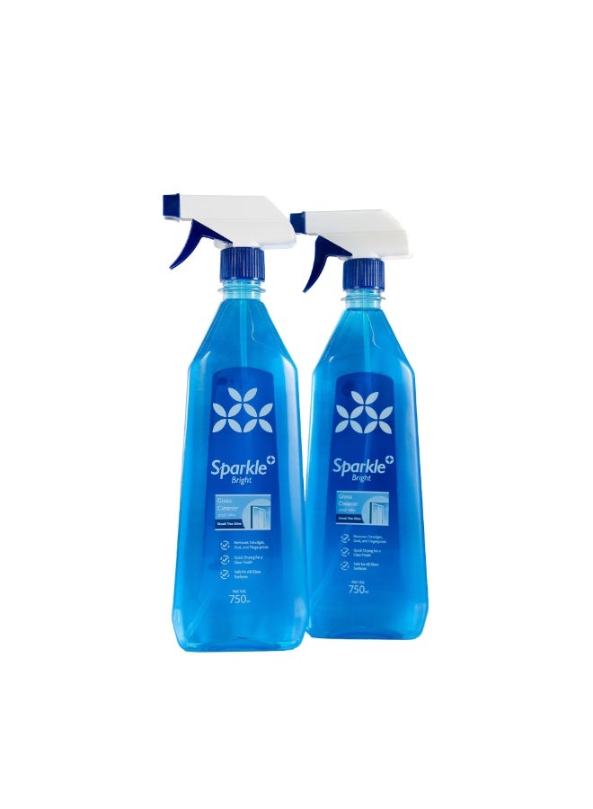 Sparkle Bright Glass Cleaner Spray- 2X 750ml, 4-in-1 Formula for Glass, Mirrors Windows etc, Removes 99% Smudges & Grease in 10 Secs, Dust & Fingerprint Free, Streak-Free Shine for 12H, Dries 2X Faster, No Rinse - Image 1