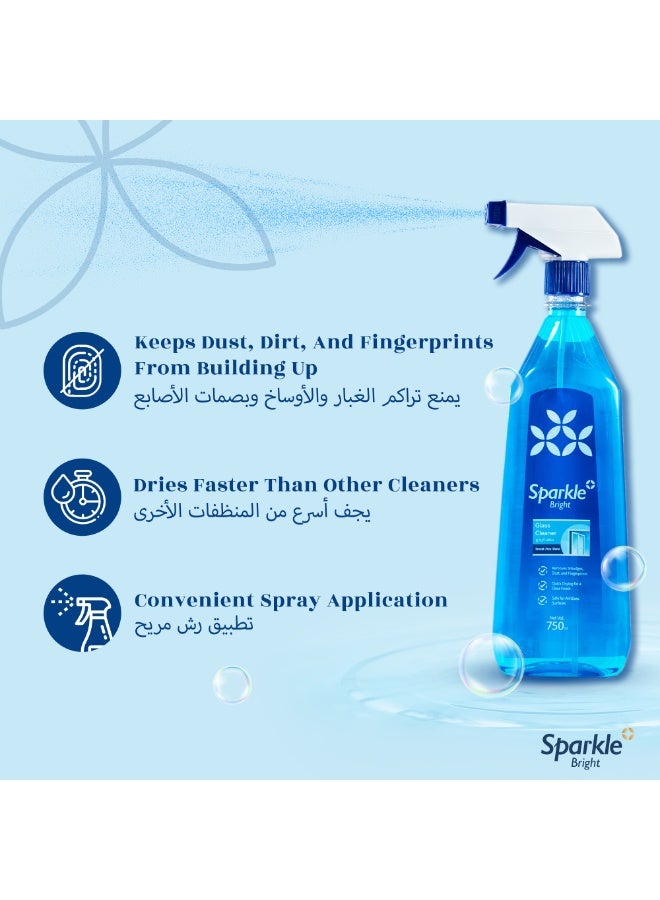 Sparkle Bright Glass Cleaner Spray- 2X 750ml, 4-in-1 Formula for Glass, Mirrors Windows etc, Removes 99% Smudges & Grease in 10 Secs, Dust & Fingerprint Free, Streak-Free Shine for 12H, Dries 2X Faster, No Rinse - Image 5