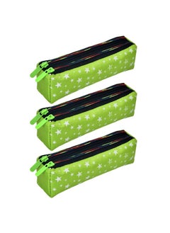 Kuber Industries Kuber Industries Pencil Pouch | Rexine Stationary Pouch | Pencil Utility Pouch | School Pencil Case for Kids | 2 Zipper Pencil Organizer | Star Pencil Pouch | Pack of 3 | Green  - Image 1