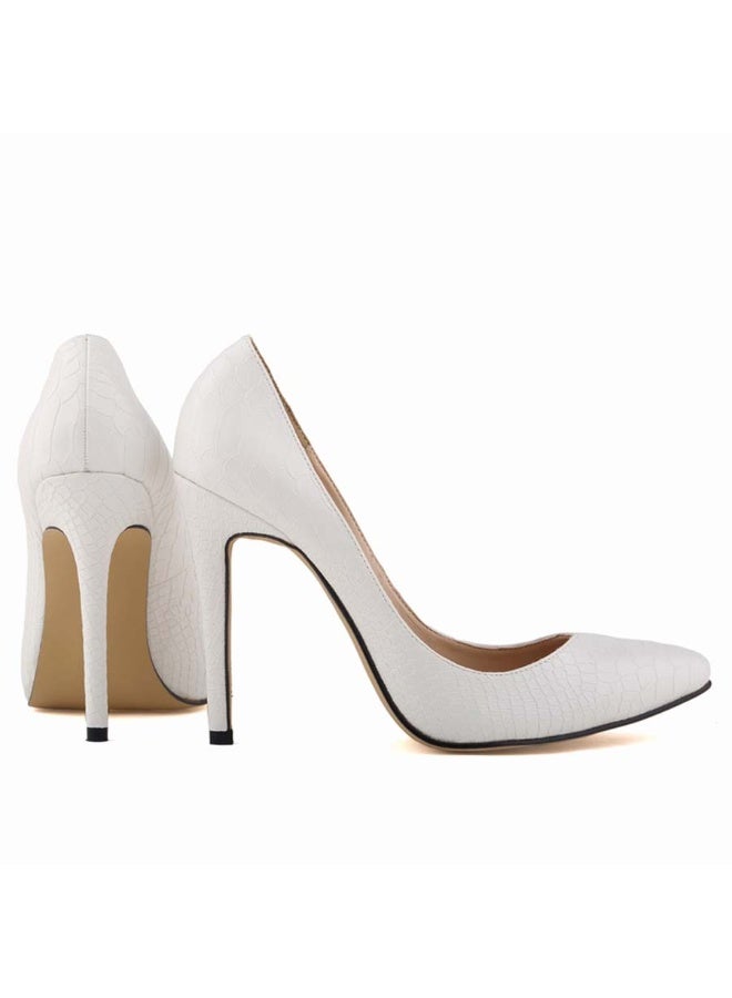 Loquat Western Style Textured Stiletto Heels White - Image 3